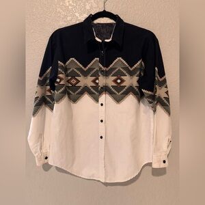 Vintage Black and White Aztec Pattern Western Button-up